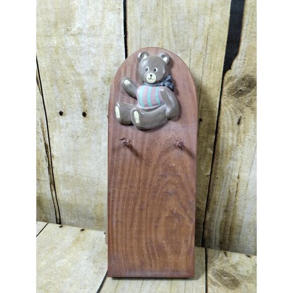 Vtg Wooden Teddy Bear Blank Note Pad Wood Wall Plaque Anthropomorphic (bb6) - Picture 4 of 4